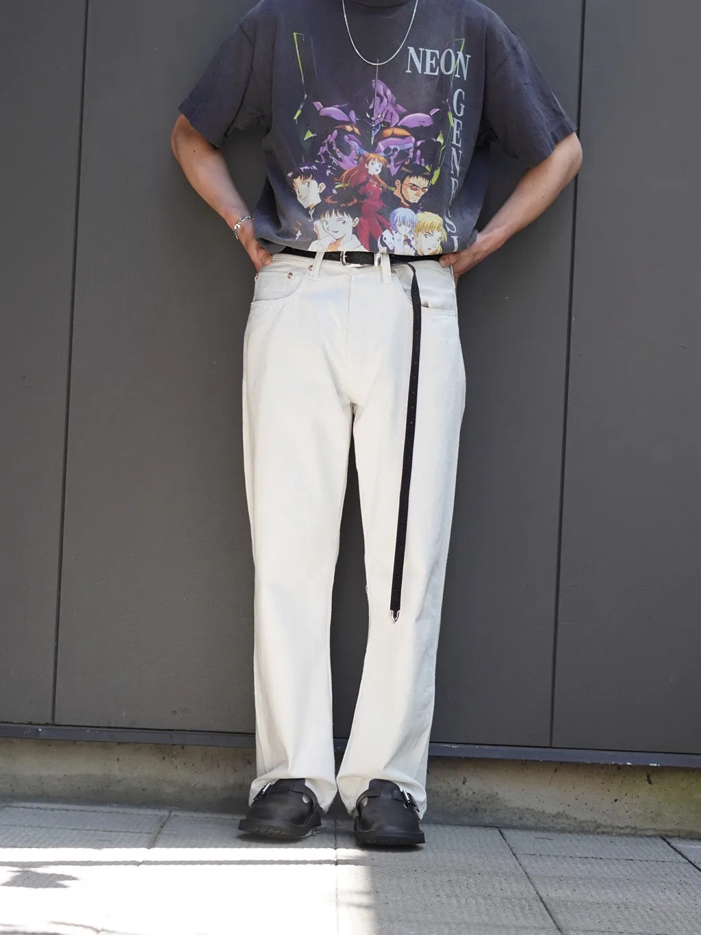 SAINT Mxxxxxx × EVANGELION NEON GNSIS TEE/BLK co-branded Neon Genesis Evangelion distressed short-sleeves, washed black S-XL, vintage NEW VINTAGE, top printing technology, garment dyeing, re-washed, distressed, correct co-branded main mark/washing mark